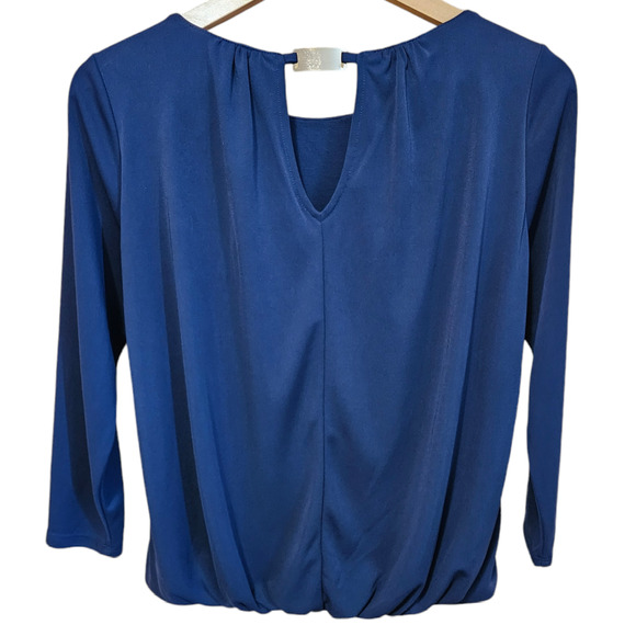 Nine West Jeans Elliot Blouse Bubble Seam Navy Women's Size Medium - Picture 8 of 10